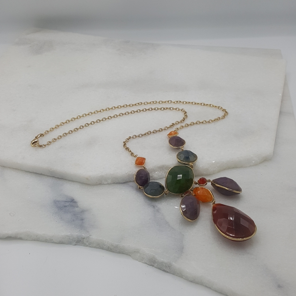 Long Statement Necklace With Multicolored & Shape… - image 4